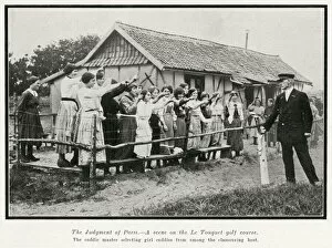 Images Dated 10th April 2019: Caddie master selecting girl caddies at Le Touquet, 1914