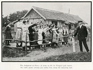 Images Dated 10th April 2019: Caddie master selecting girl caddies at Le Touquet, 1914