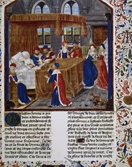 Doctors Prints: Caesarean section. Miniature. Faits de Romains (Acts of Roma
