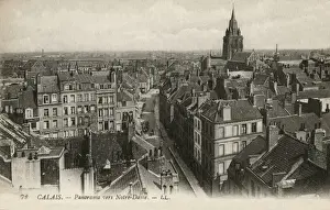 Steeple Prints: Calais, France - rooftop view of houses and church steeple