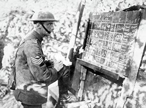 Images Dated 3rd April 2020: Calculating gun elevation levels in a trench during WW1