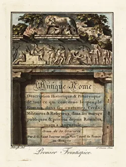 Bas Relief Prints: Calligraphic title page with bas-relief of Roman history