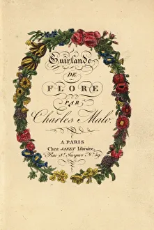 Images Dated 31st March 2020: Calligraphic title page within a floral wreath