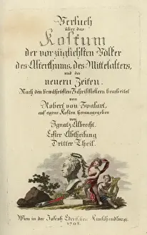 Putto Prints: Calligraphic title page with a putto crowning