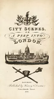 Calligraphic title page with vignette of the city of London