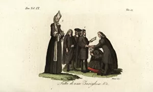 Calvinist priests laying hands on a man, Switzerland