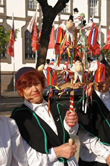 Images Dated 15th December 2007: Camacha woman with musical instrument, Funchal, Madeira