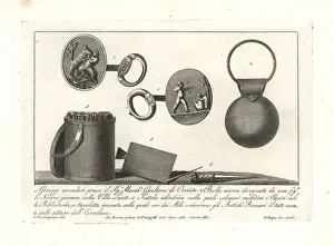 Satyr Prints: Cameo rings, gold bauble and writing tools