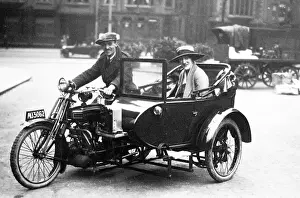 Campion Prints: Campion motorbike taxi in Trinity Square Nottingham in 1927