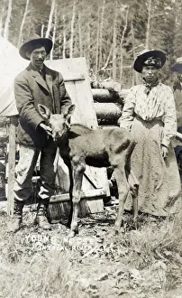 Moose Prints: Canada - Montreal River - Indian couple with young moose. Date: circa 1908
