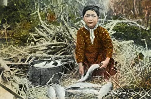 Cleaning Collection: Canada - Ojibwa Girl cleaning the catch