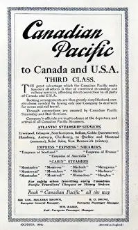 Explanatory Prints: Canadian Pacific to Canada and USA, Third Class