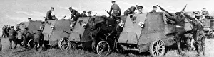 Canadian soldiers inspecting armoured cars at the Salisbury Plain camp