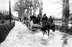 Larkhill Prints: Canadian transport in a flooded road at Larkhill