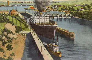 Locks Prints: Canal Locks (second to Panama), Seattle, Washington State, USA Date: circa 1940