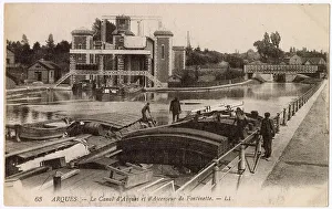Calais Prints: Canal and ornate Fontinettes lock and boat lift