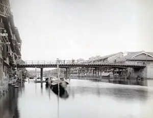 Canal, Osaka, Japan, c. 1880s Vintage late 19th century photograph