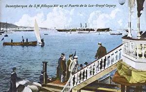 Greeted Prints: Canary Islands - King Alfonso XIII arrives at Port of Luz