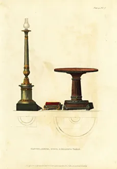 Furnishings Prints: Candelabrum, stool and reading table, 1812