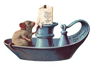 Wick Prints: Candle holder and mouse on a cutout Christmas card