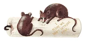 Wick Prints: Candle and two mice on a cutout greetings card