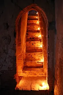 Passage Prints: Candles on stairs, North Guni Temple, Bagan, Myanmar