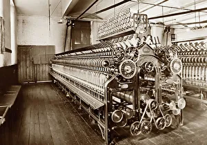 Cap Spinning Frame in a woollen mill in Bradford