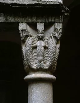Capital depicting a siren-fish with double tail. West