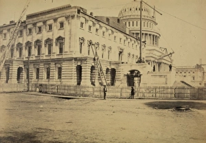 Capitol, Washington, DC, north-east view. Dome and front unf Capitol, Washington, DC, north-east view. Dome and front unf