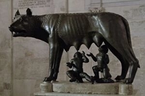 The Capitoline Wolf (Lupa Capitolina) suckling Romulus and R