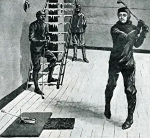 Captain Scott playing Real Golf on board The Discovery
