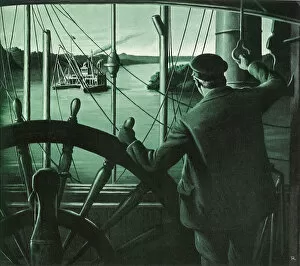 Ahead Gallery: Captain Steers Boat Date: 1950