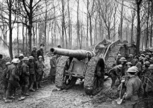 Cambrai Collection: Captured German naval gun, Cambrai Front, WW1