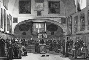 19 Century Prints: Capuchins in the choir singing vespers. Engraving, 1898