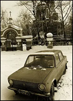 Republics Prints: A car outside an Orthodox Church, Moscow