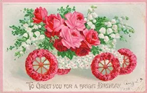 Lily Gallery: Car full of pink and white flowers on a birthday postcard