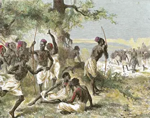 Explorers Prints: The caravan of Dr. Livingstone found a group of armed native