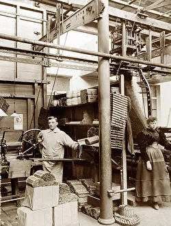 Card cutting machine in a woollen mill in Bradford
