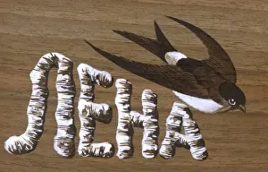 Lena Prints: Name Card (in wood) with Swallow - Lena