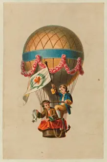 Ascending Prints: Card shows two children ascending in the basket of a balloon