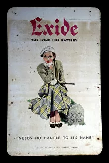 Gloves Collection: Cardboard advertising sign for Exide Batteries