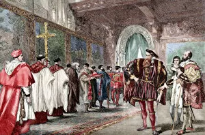 Universe Collection: Cardinal Wolsey and the Duke of Buckingham. Engraving. Color