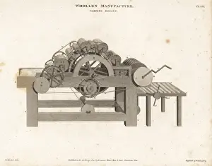 18thcentury Prints: Carding engine used for wool manufacture, 18th century