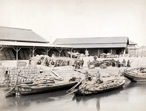 Cargo boats at wharf, Shinbashi, Tokyo, Japan