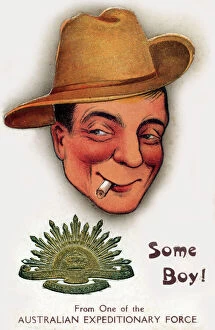 Badge Gallery: Caricature of a cheeky Australian solder - WW1