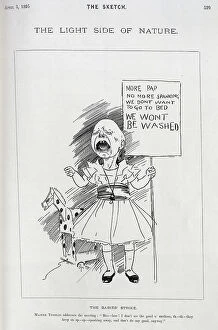 Placard Collection: Caricature of crying baby holding a placard, by Phil May
