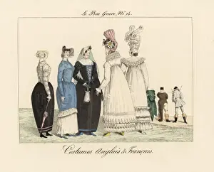 Frill Prints: Caricature of French and English costumes, circa 1815