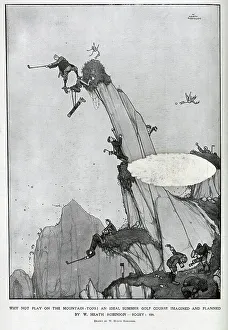 Bogey Prints: Caricature illustration of a Golf course, by Heath Robinson