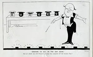 Blampied Prints: Caricature illustration of Winston Churchill presenting budget