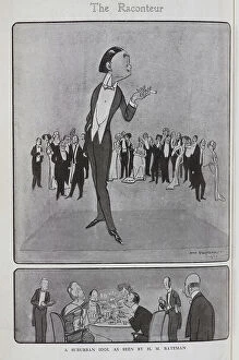 Idol Collection: Caricature illustrations by H M Bateman of a man speaking at a party and at dinner